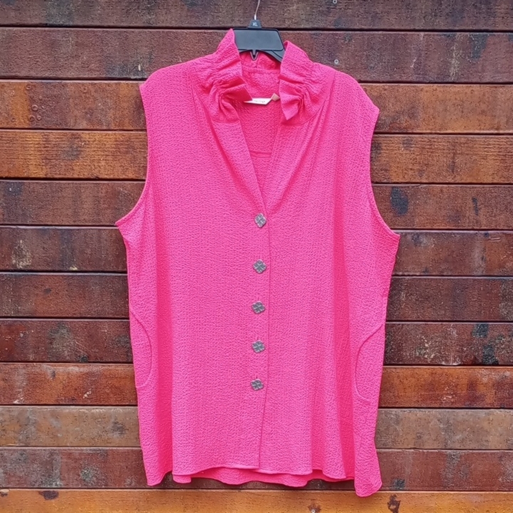 Soft Surroundings‎  Tunic Blouse Sleeveless Vibrant Pink Button-Up Sz (2Xlarge)